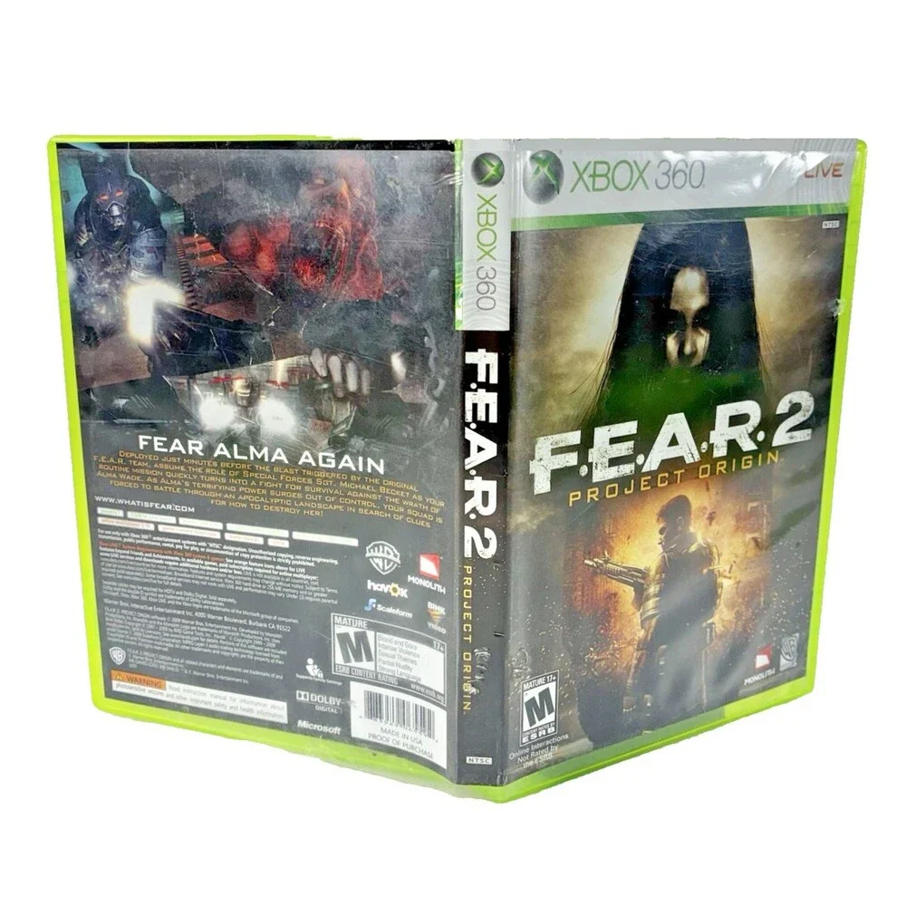 F.E.A.R. 2 Project Origin Xbox 360 WB Games 2009 Complete with Manual Tested